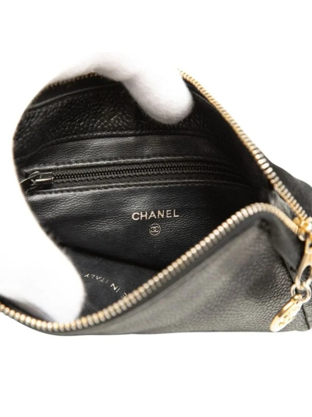 Chanel CC Logo Pouch Case Black Caviar Leather